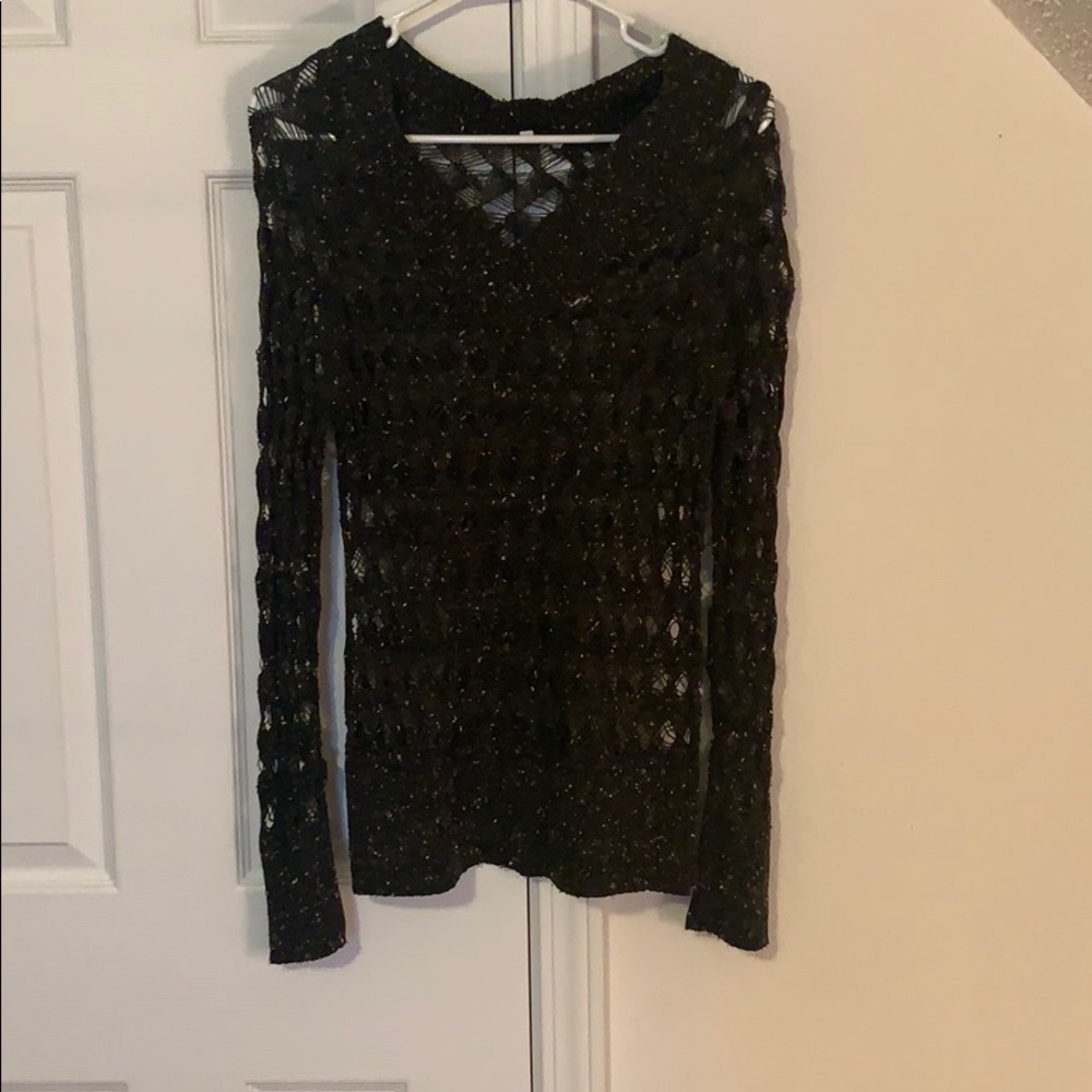 Forest green, long sleeved sheer lace top